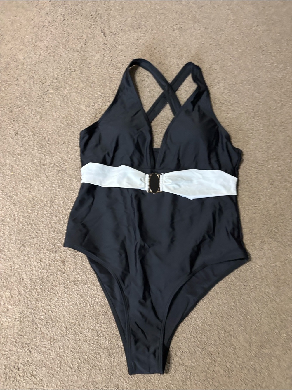 Black One-Piece Swimsuit with White Waist Band